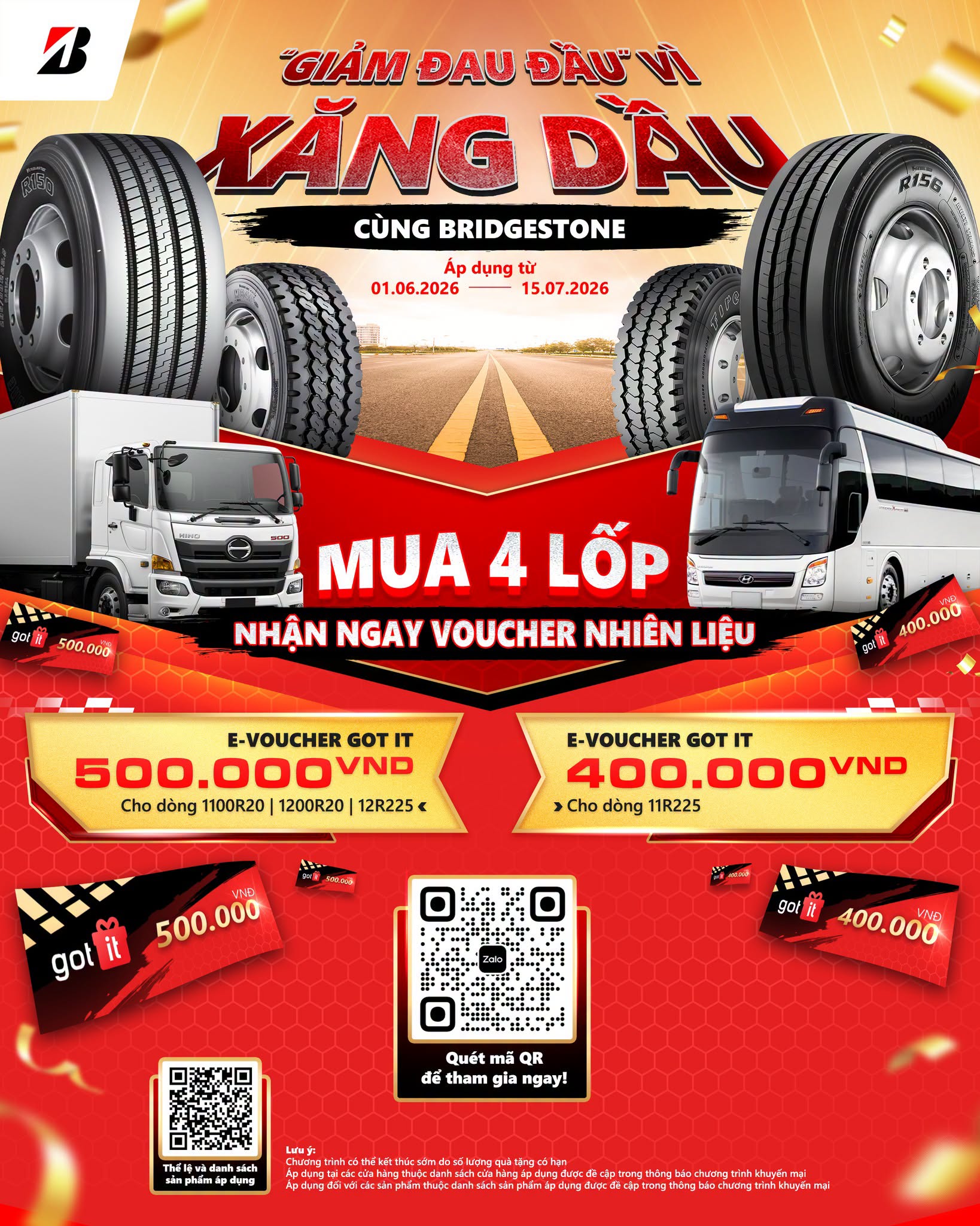 Mua 04 lốp xe tải & buýt nhận ngay voucher nhiên liệu lên đến 500.000VND!