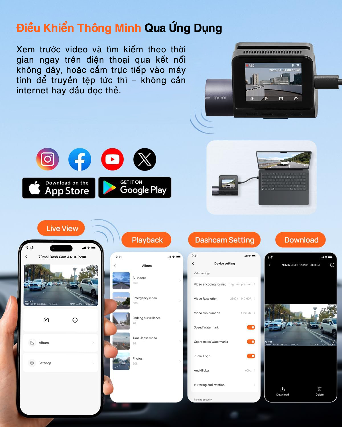 Camera hành trình 70mai A410 2,5K HDR ghi hình 2 kênh