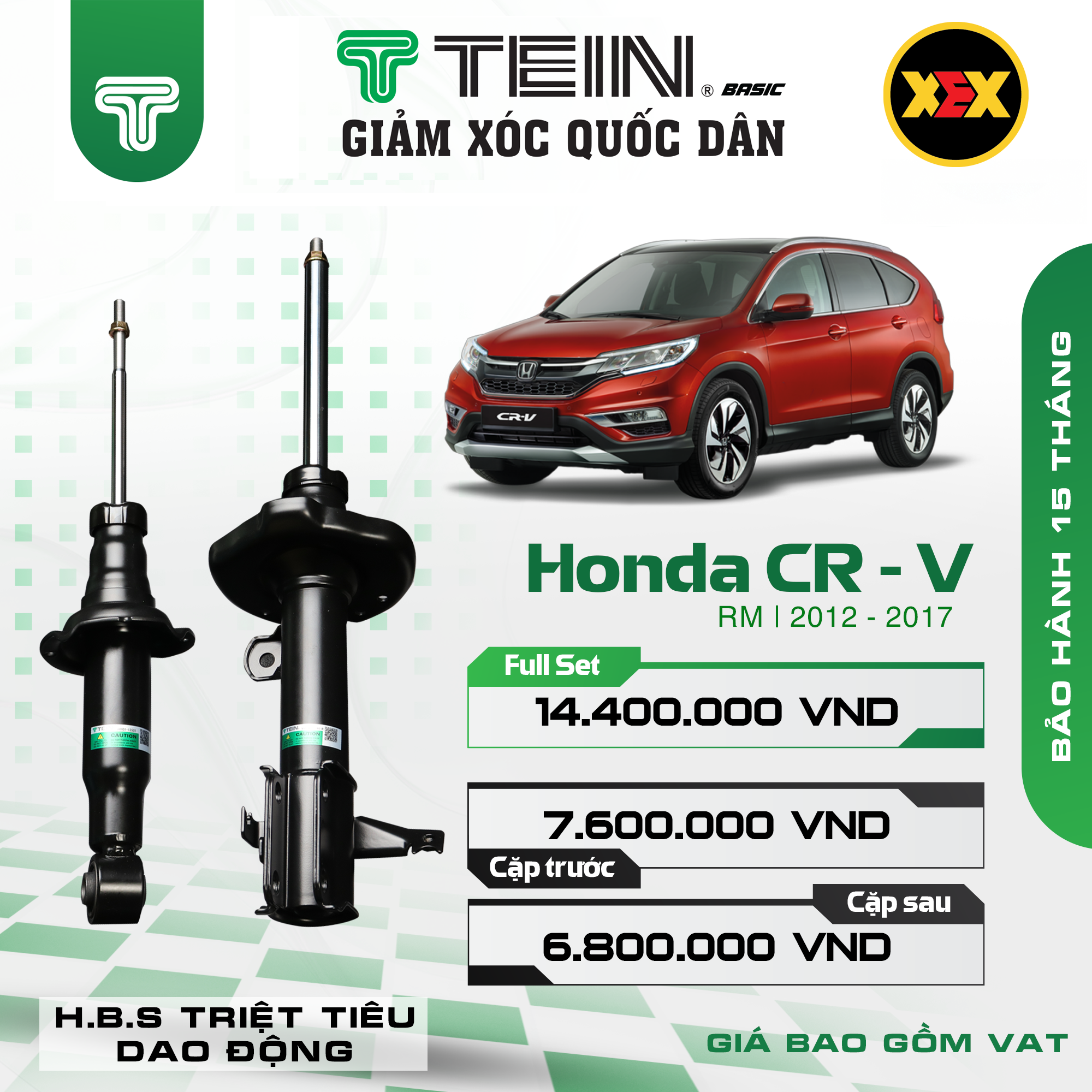 GiẢM XÓC CHO XE HONDA CR-V RM (2012-2017) TEIN BASIC